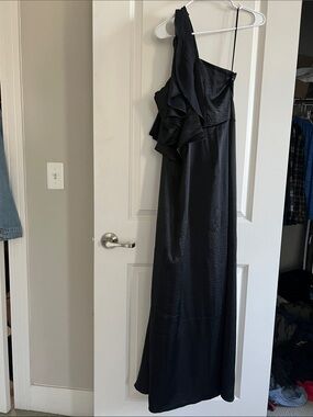 Lucky Brand Black One-Shoulder Ruffle Gown